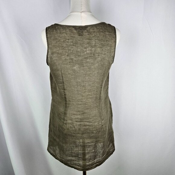 Tommy Bahama Tank Top Small Linen Olive Green Sleeveless Button Up - Picture 3 of 8